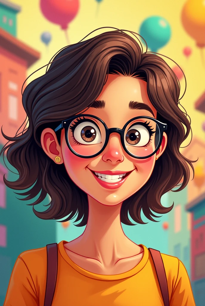 woman with glasses, animated cartoon style