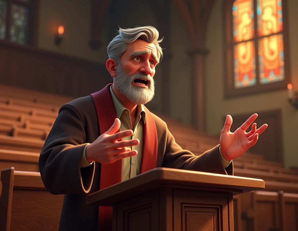 Create an image of a father preaching the word of the Lord but make the image animated