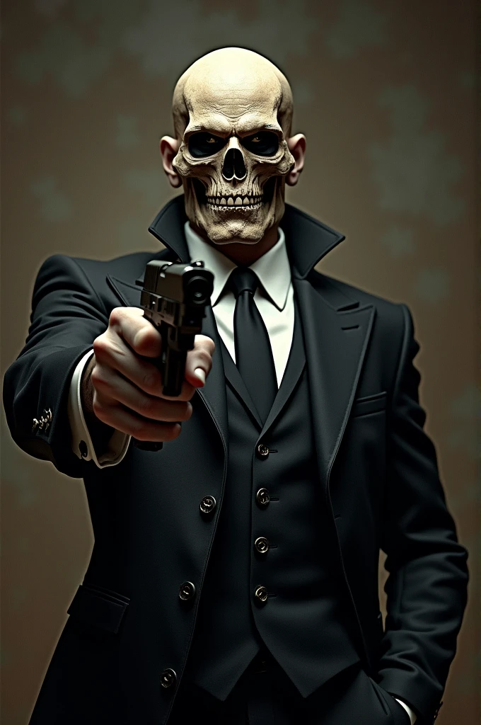 Skull with gun cholo thug drug dealer elegant gentleman evil psychopath power ambition