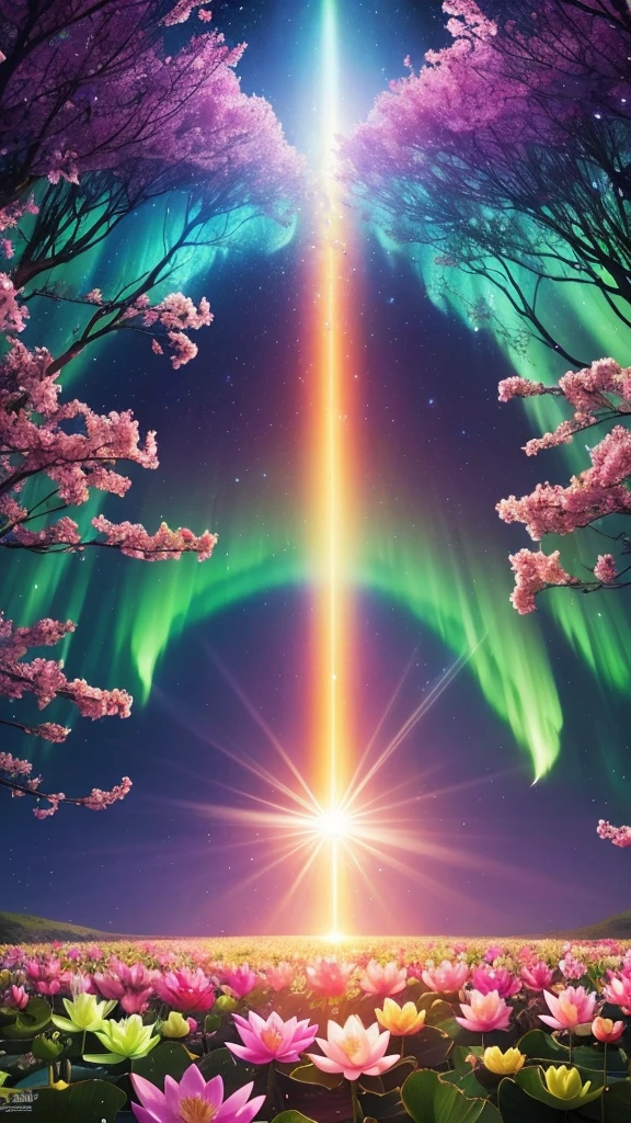 Good luck background image、Miraculous light pours down、wishes come true、Ability blossoms 、rainbow、sun、star、Trees、Lotus flower、spring、Image of breaking the chain、sunの光、Aurora、Mystical feeling、Sharpen your senses and feel the flow of energy。