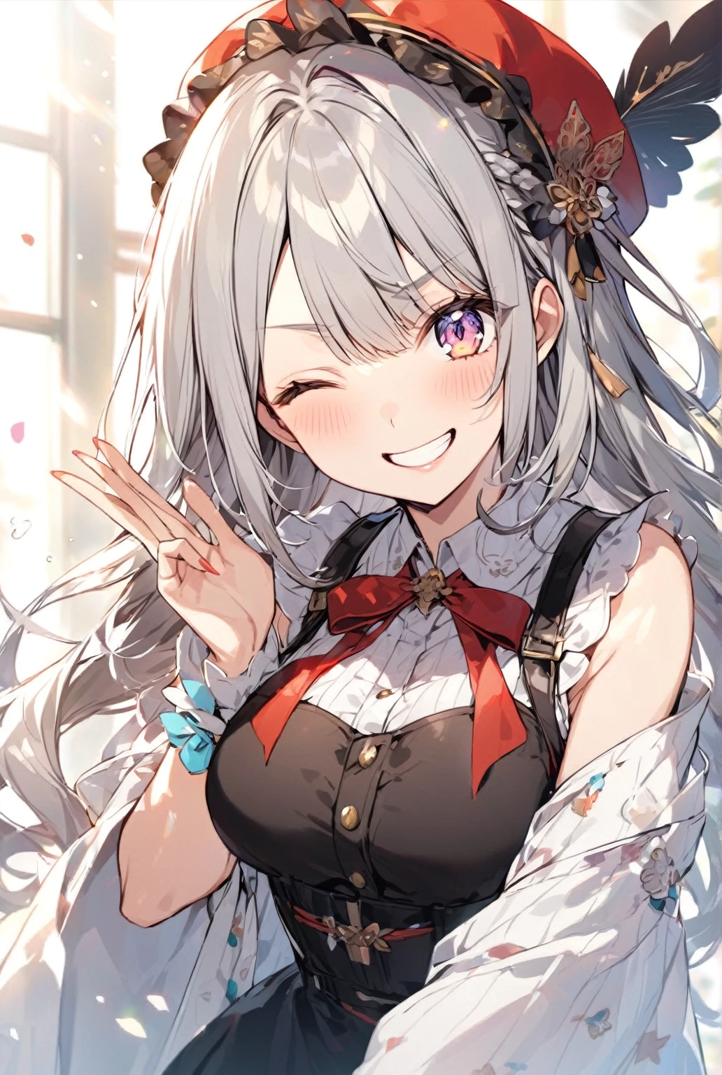 woman、smile,One-eyed wink
