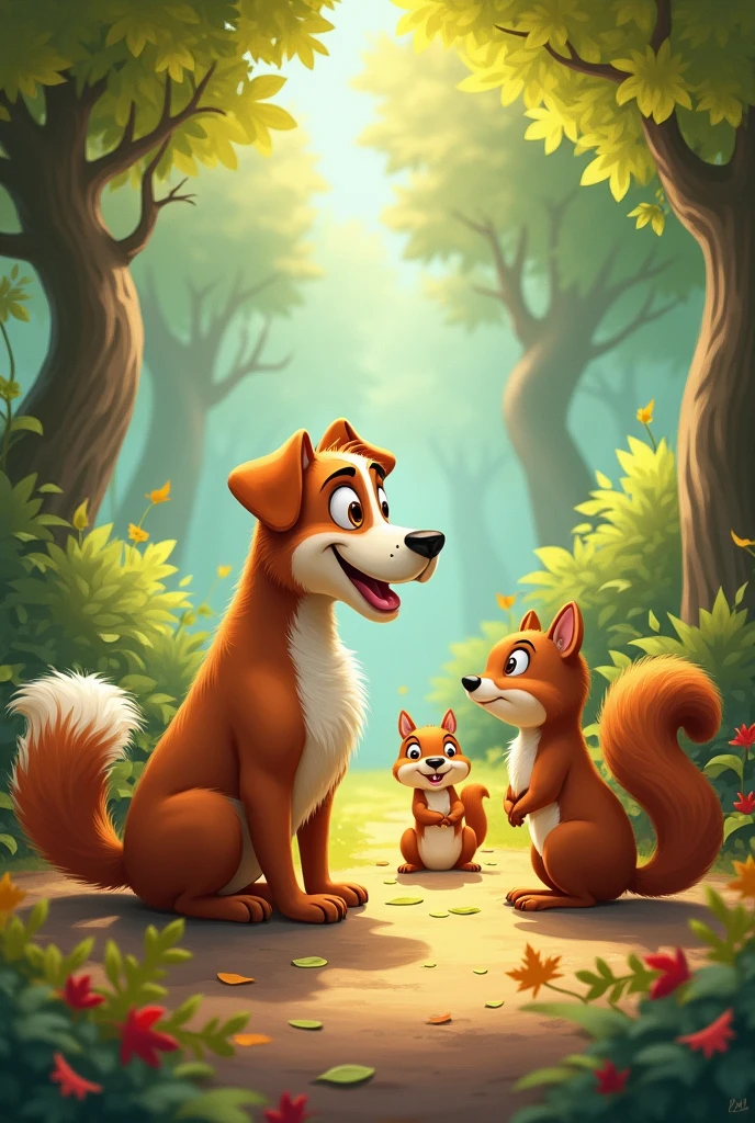 dog talking to some squirrels