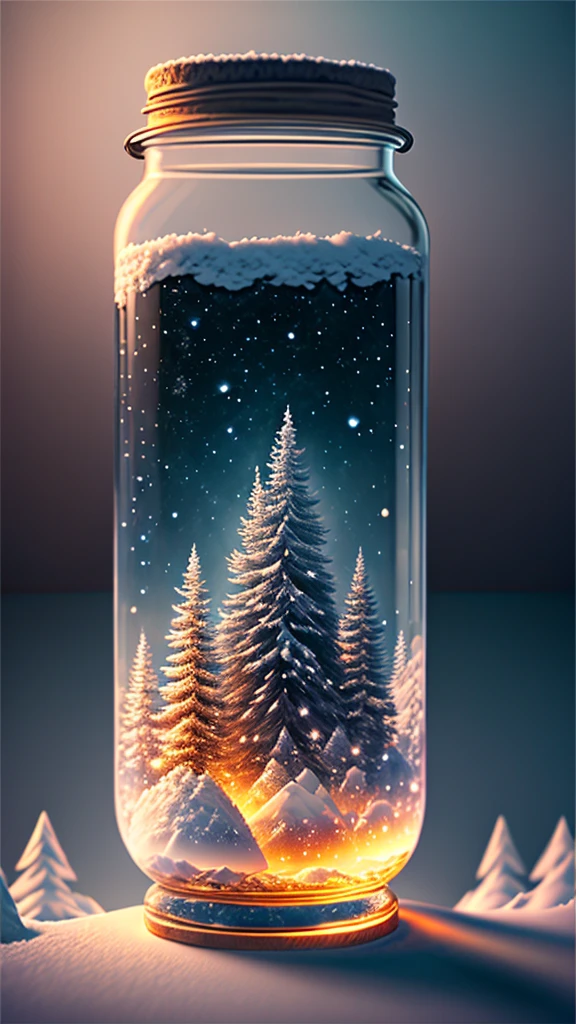 The entire universe is contained in a glass jar，Ultra photo realsisim，ultra - detailed，dramatic lights，4k，winter environment