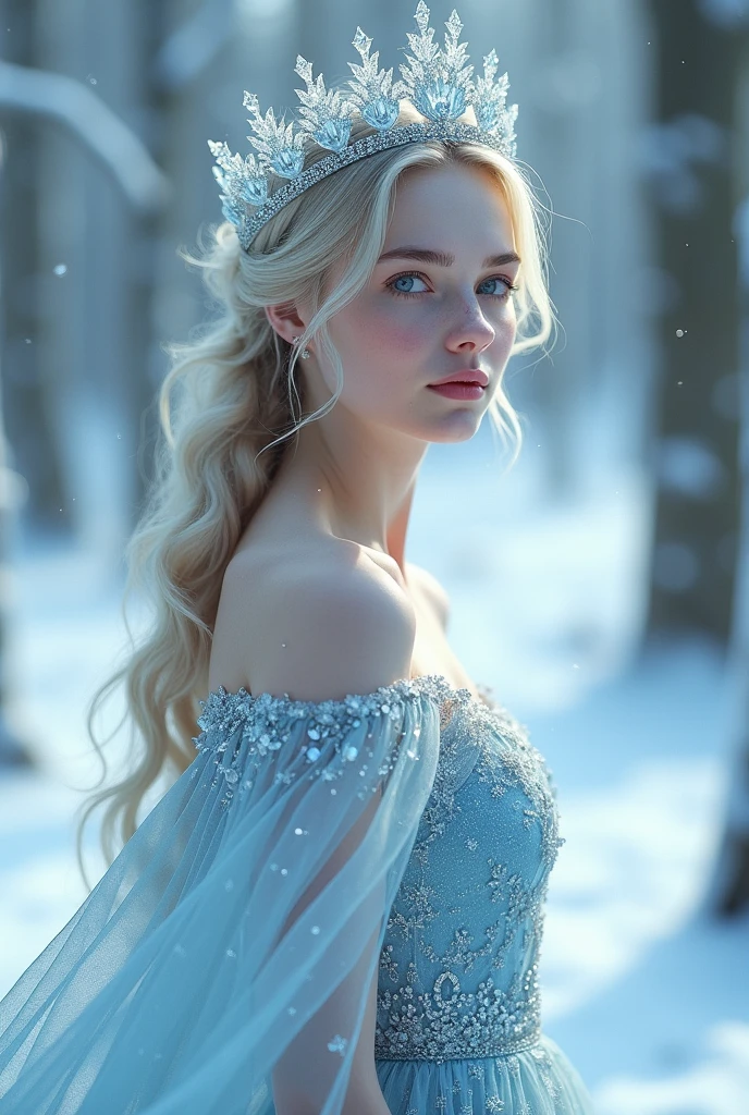 Dressed、wore a crown、The young and beautiful Snow Queen