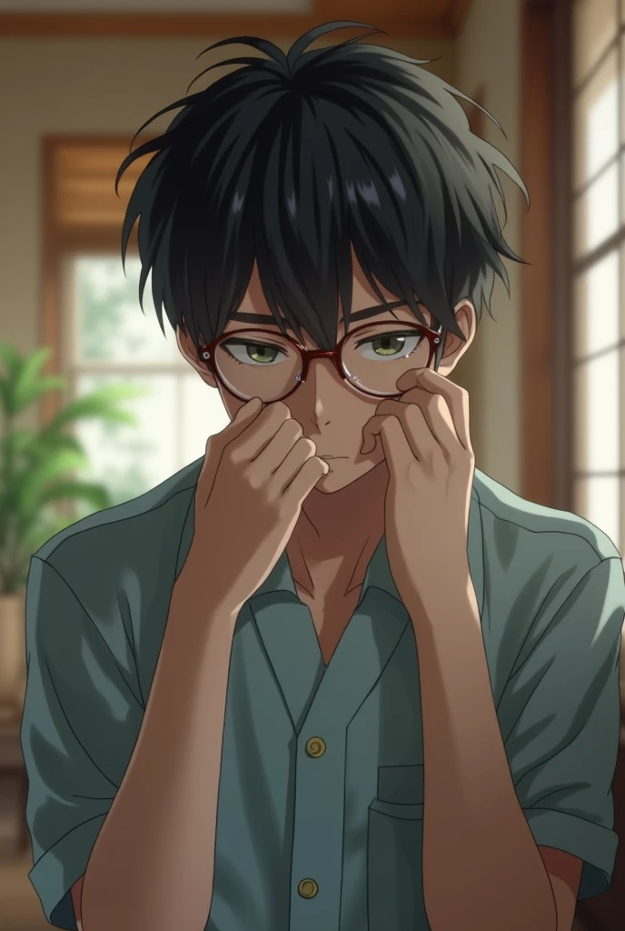 Japanese junior high school student trying his best to hide his erection