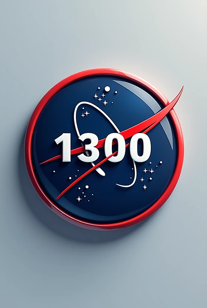 Create an image to use on a NASA badge with the word 1300 written on it with a space where the child can write their name, all in Portuguese.