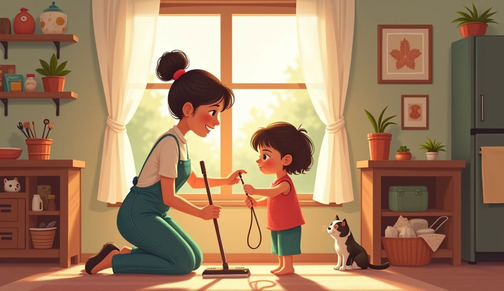 mom and daughter cleaning