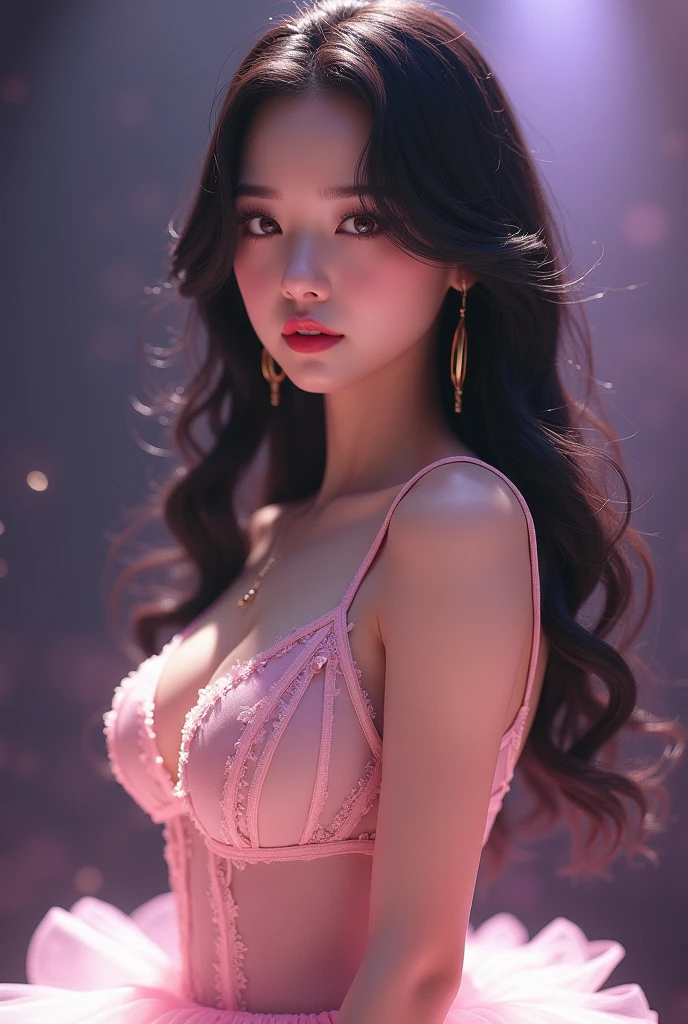 Perfect Face,Full length,Large 40 dd breasts,beautiful girl,idol,IDOL costumes,skirt,tutu,Long Black Hair,Korean Makeup,Big eyes,Droopy eyes,Pink Makeup,Transparent top,