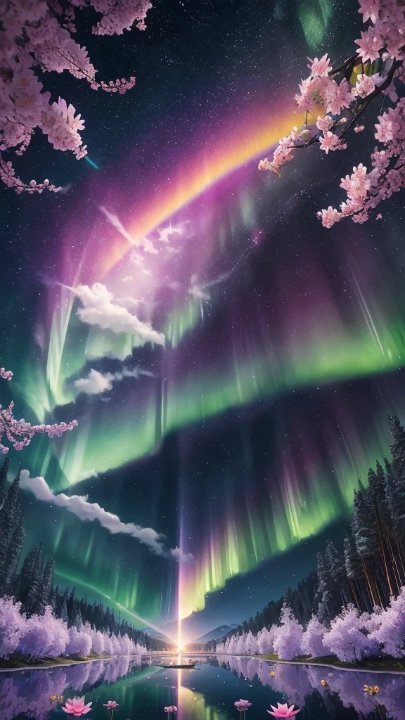 Good luck background image、Miraculous light pours down、wishes come true、Ability blossoms 、rainbow、sun、star、Trees、Lotus flower、spring、Image of breaking the chain、sunの光、Aurora、Mystical feeling、Sharpen your senses and feel the flow of energy。