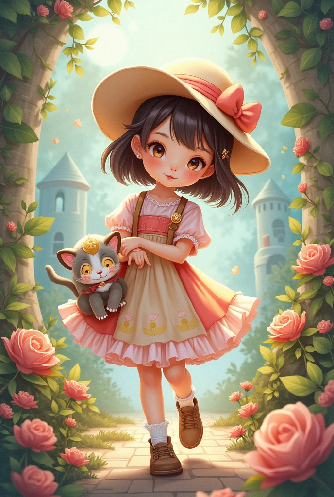A cute and beautiful girl with a mini character