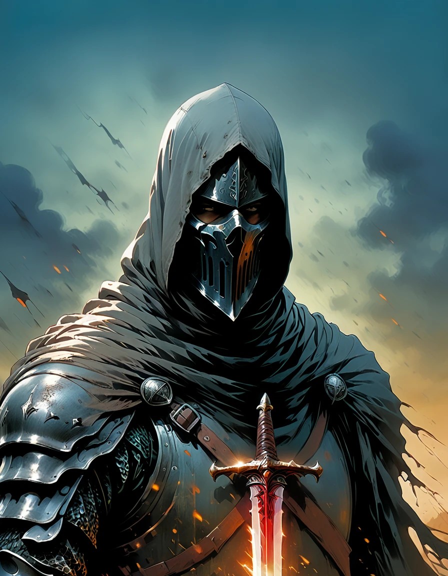 knight, dark fantasy, post-apocalyptic, directed by Guillermo del Toro, high detail, dynamic lighting, realistic shadows, digital painting, epic scale, hellish atmosphere