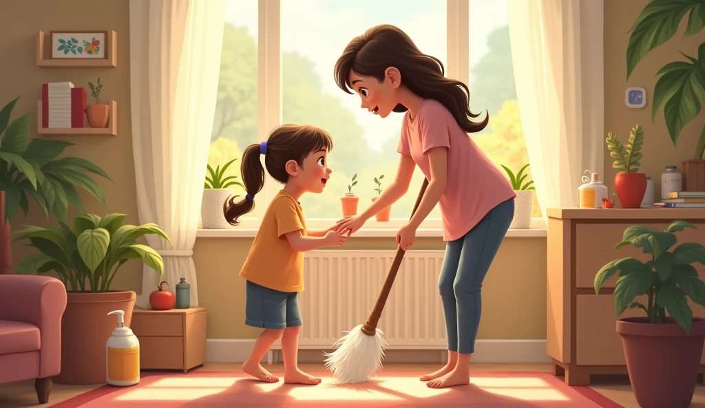 mom and daughter cleaning