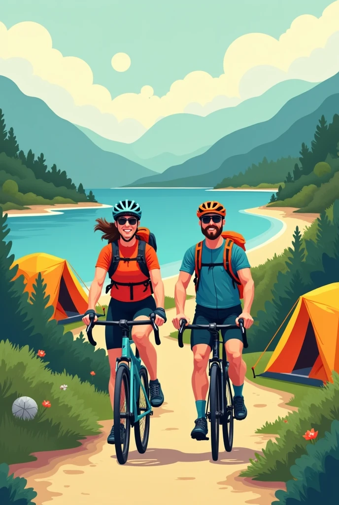 Me and my wife, we practice cycling, we go camping, beach trips, Trails, I need a picture, a logo that represents us, use your information, and be careful
