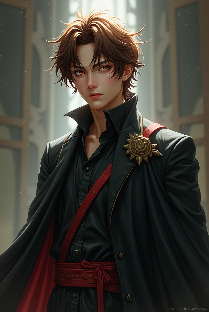 Make an art of Satoru Gojo with brown hair, brown eyes and the name Andre