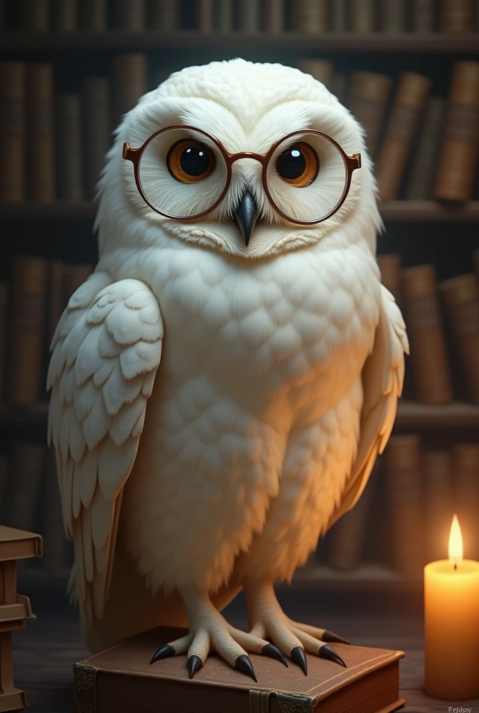 white owl with glasses
