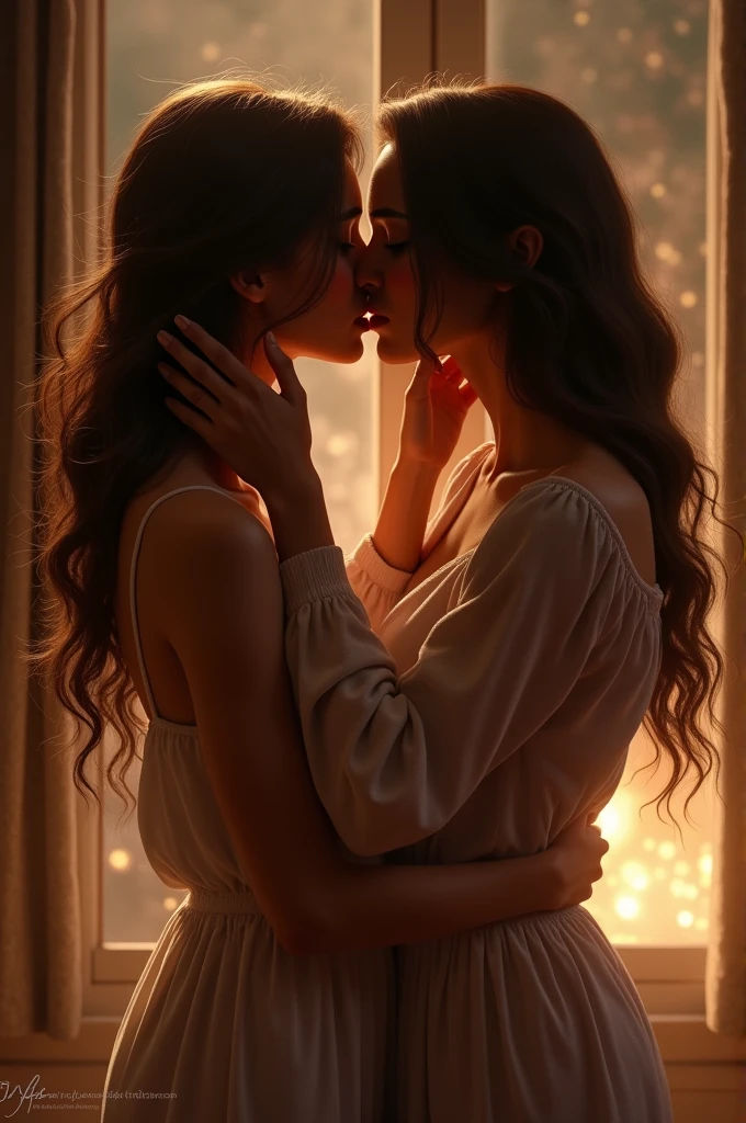 Woman kissing girl passionately 