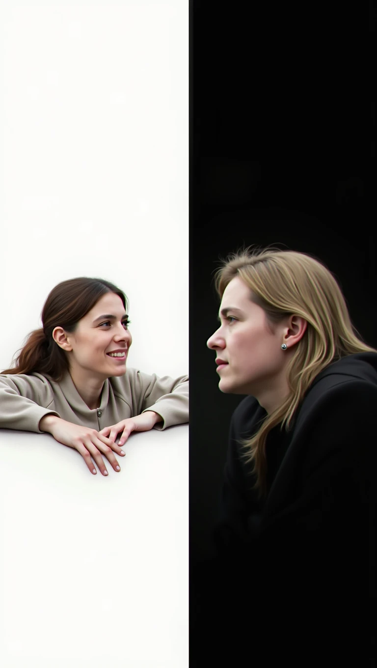 I want a realistic cover with the two of them facing each other in profile, with realism and as if they were face to face