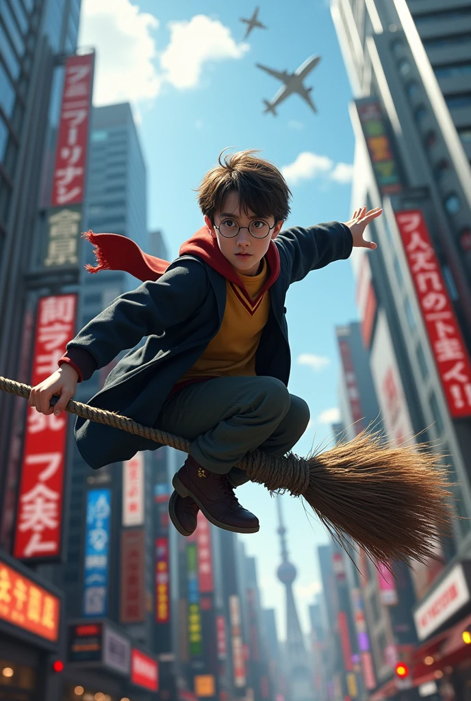 Harry Potter flying around Tokyo