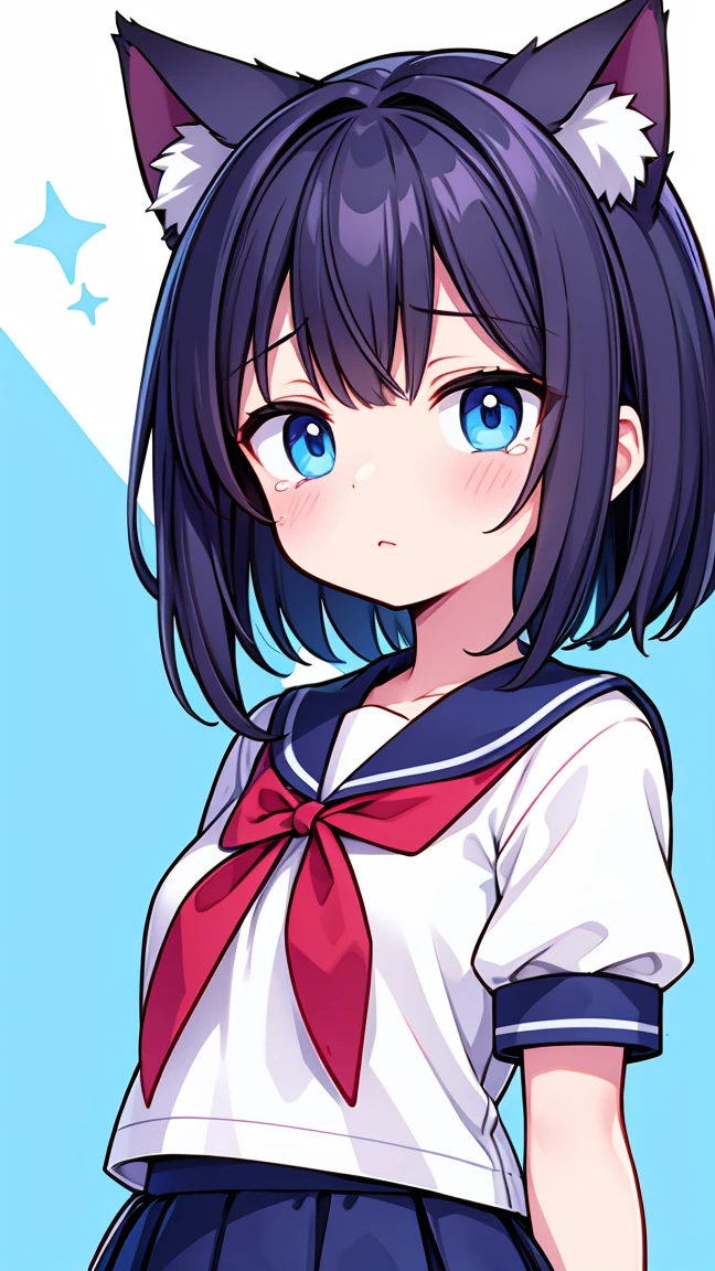 Cat ear、Little、8k、Highest quality、Highest quality、hair、color々A pose、Crying face、Girl、,Look to the side 、Very Short Hair、Sailor suit