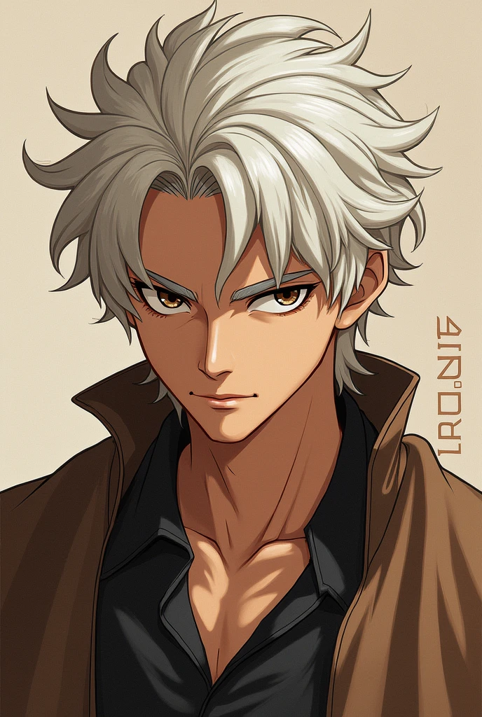 Make an art of Satoru Gojo with brown hair, brown eyes and with the name ANDRÉ in the art