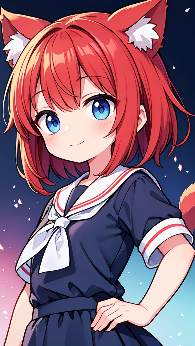 Cat ear、Little、8k、Highest quality、Highest quality、Red hair、smile、Girl、,Look to the side 、Very Short Hair、Sailor suit