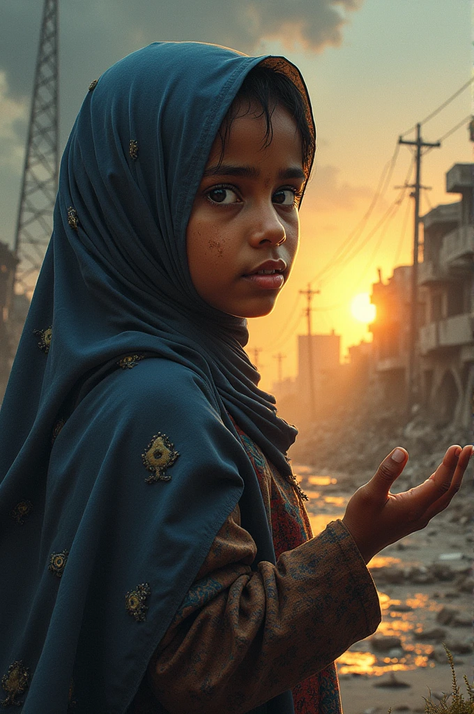 Here’s a detailed concept for the cover of “Colaad iyo Cadceed,” featuring a young girl and the city of Mogadishu:

Central Character - The Young Girl:

	•	A Symbol of Innocence and Strength: The cover’s focal point would be a young Somali girl, placed prominently in the foreground. She represents the innocence caught in the midst of war, yet her expression and stance convey resilience and determination. The girl could be depicted with a mix of emotions—her face showing the scars of conflict, but her eyes reflecting hope and resolve.

Duality of Mogadishu - Conflict and Hope:

	•	Left Side - The Impact of War: The left side of the cover should illustrate the harsh realities of conflict. The cityscape of Mogadishu in the background is damaged, with buildings crumbling, smoke rising, and the environment dark and oppressive. The girl might be seen holding onto something dear to her, like a small toy or a piece of cloth, symbolizing her clinging to what little innocence and normalcy she has left.
	•	Right Side - The Struggle for Peace: In contrast, the right side of the cover should depict the hope and determination for a better future. The same girl could be shown looking towards a brighter side of Mogadishu, where the sun is rising, illuminating new or repaired buildings. The sky here is clear, with warm rays of sunlight breaking through, symbolizing a new day and the enduring hope for peace and stability. The girl’s posture might be more upright on this side, symbolizing her unwavering spirit and the hard fight she’s engaged in to secure a peaceful life.

Symbolic Elements:

	•	The Girl’s Clothing: Her clothing could be tattered on the left side, reflecting the toll of war, but gradually becomes more intact and colorful on the right, representing the gradual return of hope and normalcy.
	•	Hands Reaching Out: To emphasize her struggle, you might depict her reaching out with one hand towards the light, symbolizing her active pursuit of a better future. This could also