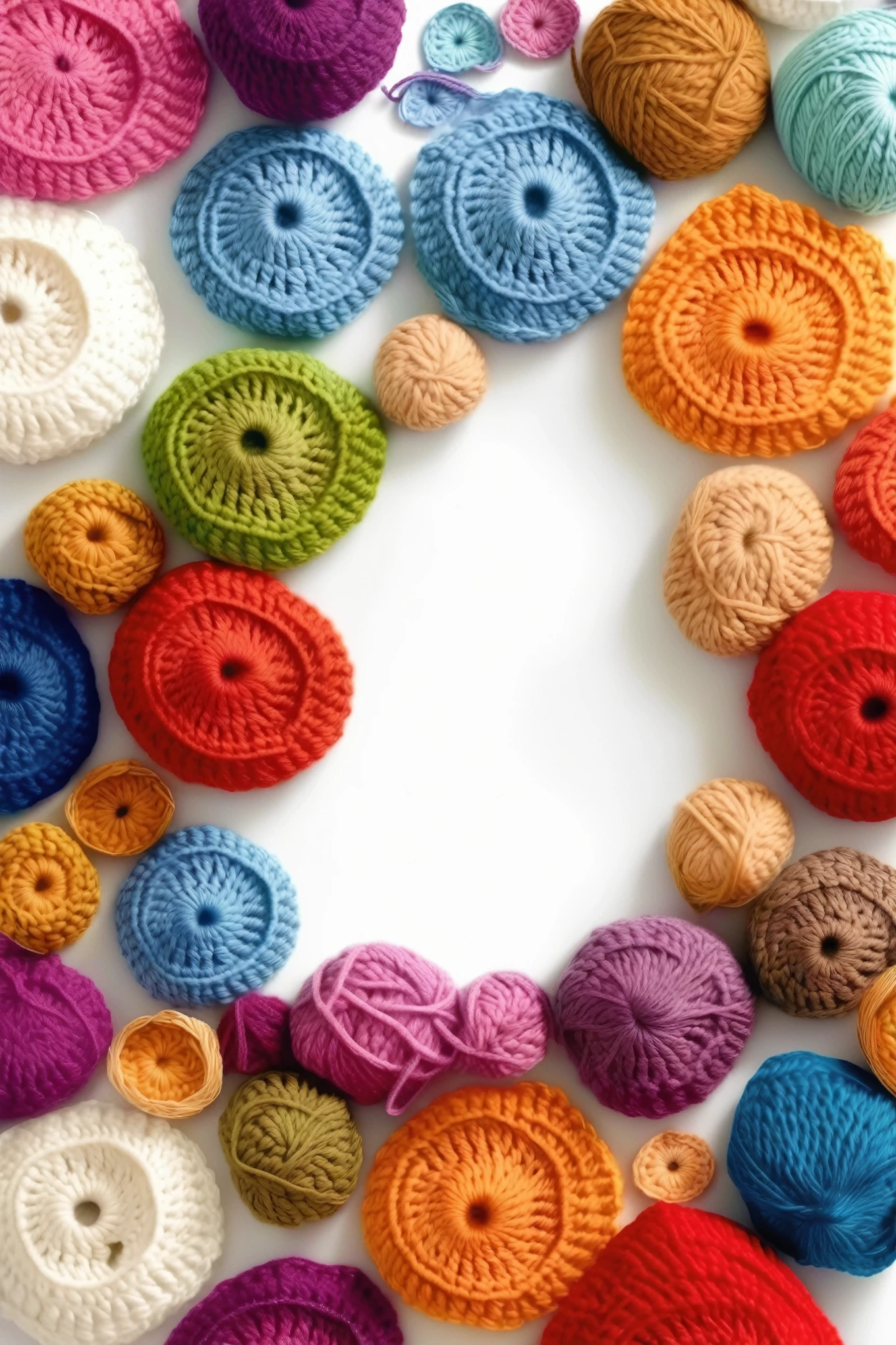 CROCHETED - crochet colored wool, white background
