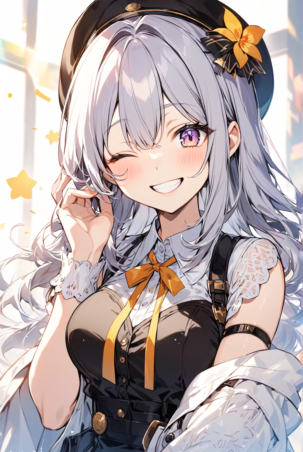 woman、smile,One-eyed wink