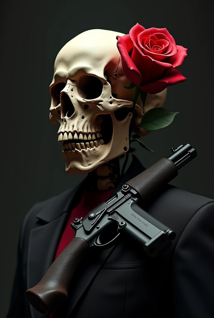 Skull with gun and rose cholo thug drug dealer elegant gentleman evil psychopath power ambition lost soul madness conquest dominion king maniac man