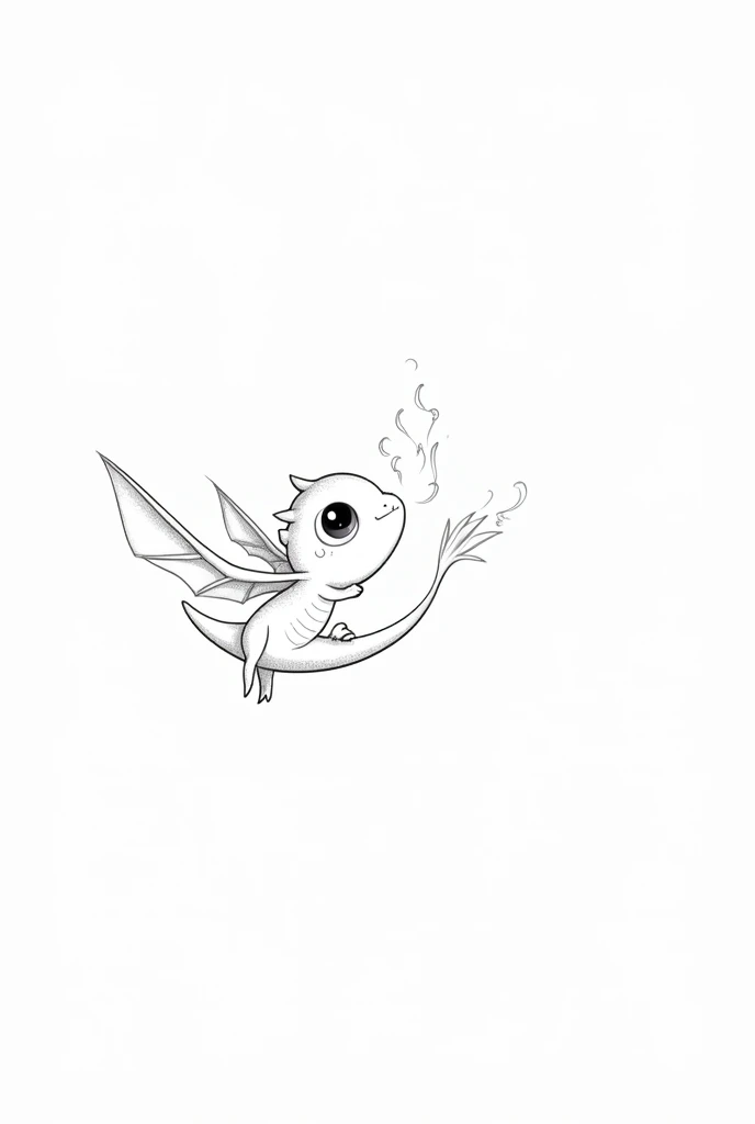 baby dragon flying, line art, cute, white background, no color, 2d, 1:1