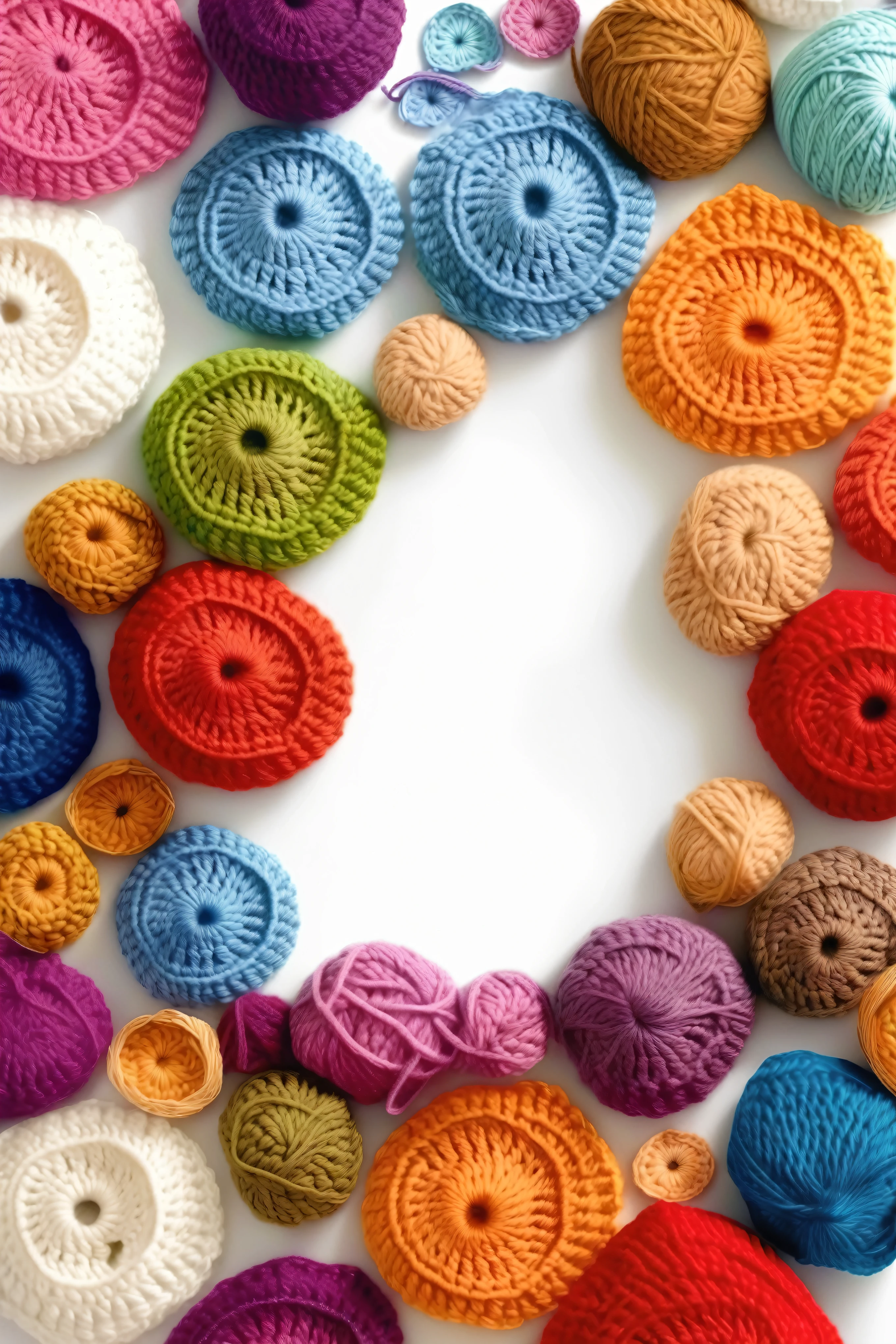 CROCHETED - crochet colored wool, white background
