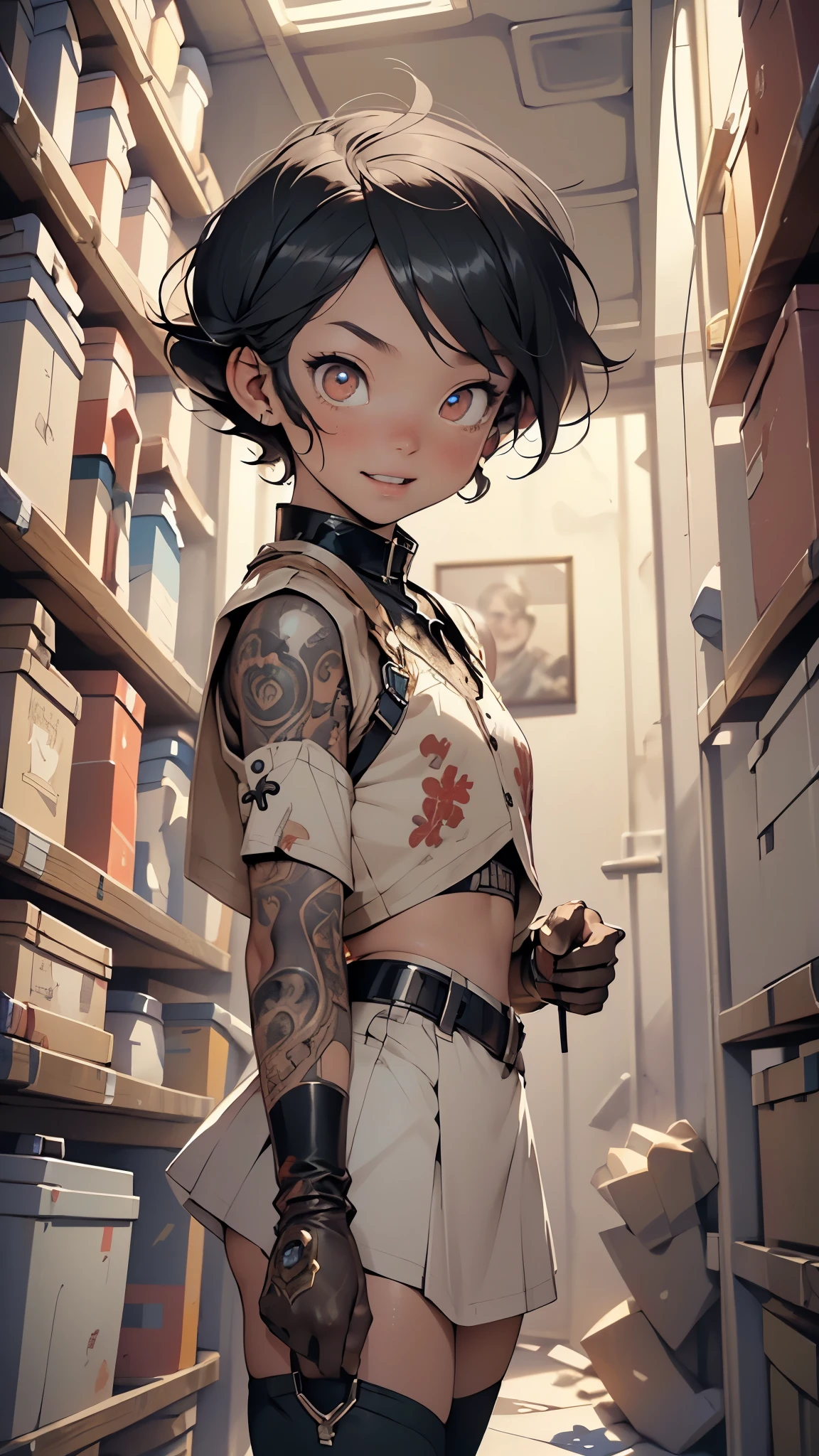 (((1boy))),man:1.5,1 man,(((1man))),((young man)),,

(((male gender:1.5,male focus))),

(((messy short hair, black hair))),(((lustrous skin:1.5,bright skin: 1.5,skin tanned,shiny skin,very shiny skin,shiny body,illuminated skin))),(((red_eyes:1.2))),intricate eyes,beautiful detailed eyes,symmetrical eyes,((man chest)),(((detailed face))),

 (little Penis, shimacos, crop top, microskirt, thighhighs, elbow gloves),((bulge in pants)),

(dynamic pose:1.0),solo focus,((happy expression)),(centered,scale to fit dimensions,Rule of thirds),

indoor((Nazi bunker,room, dark bunker, swastika,depths of a steampunk bunker)),scenery:1.25,((intricate scenery)),

(Glossy steampunk ornaments),highres,sharp focus,(ultra detailed,extremely detailed),(photorealistic artwork:1.37),(extremely detailed CG unity 8k wallpaper),(((vibrant colors,vibrant theme))),(intricate),(masterpiece),(best quality),artistic photography,(photography taken by sldr),(intricate background),perfect rendered face,perfect face details,realistic face,photo realistic,((intricate detail)),(((realism))),
