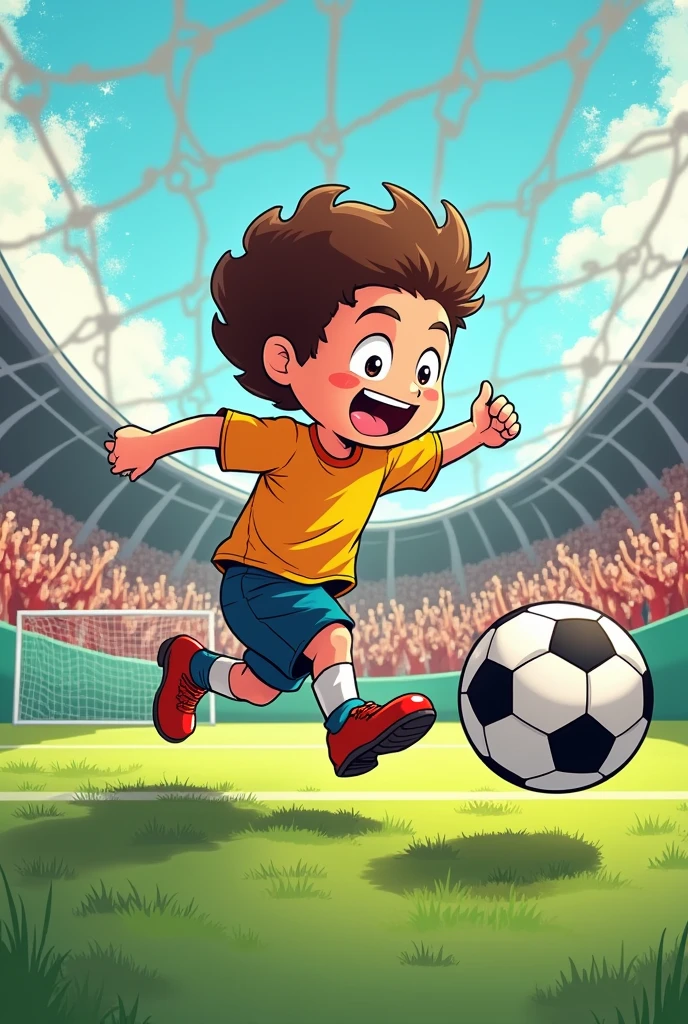 A little comic about how a child is about to score a goal
