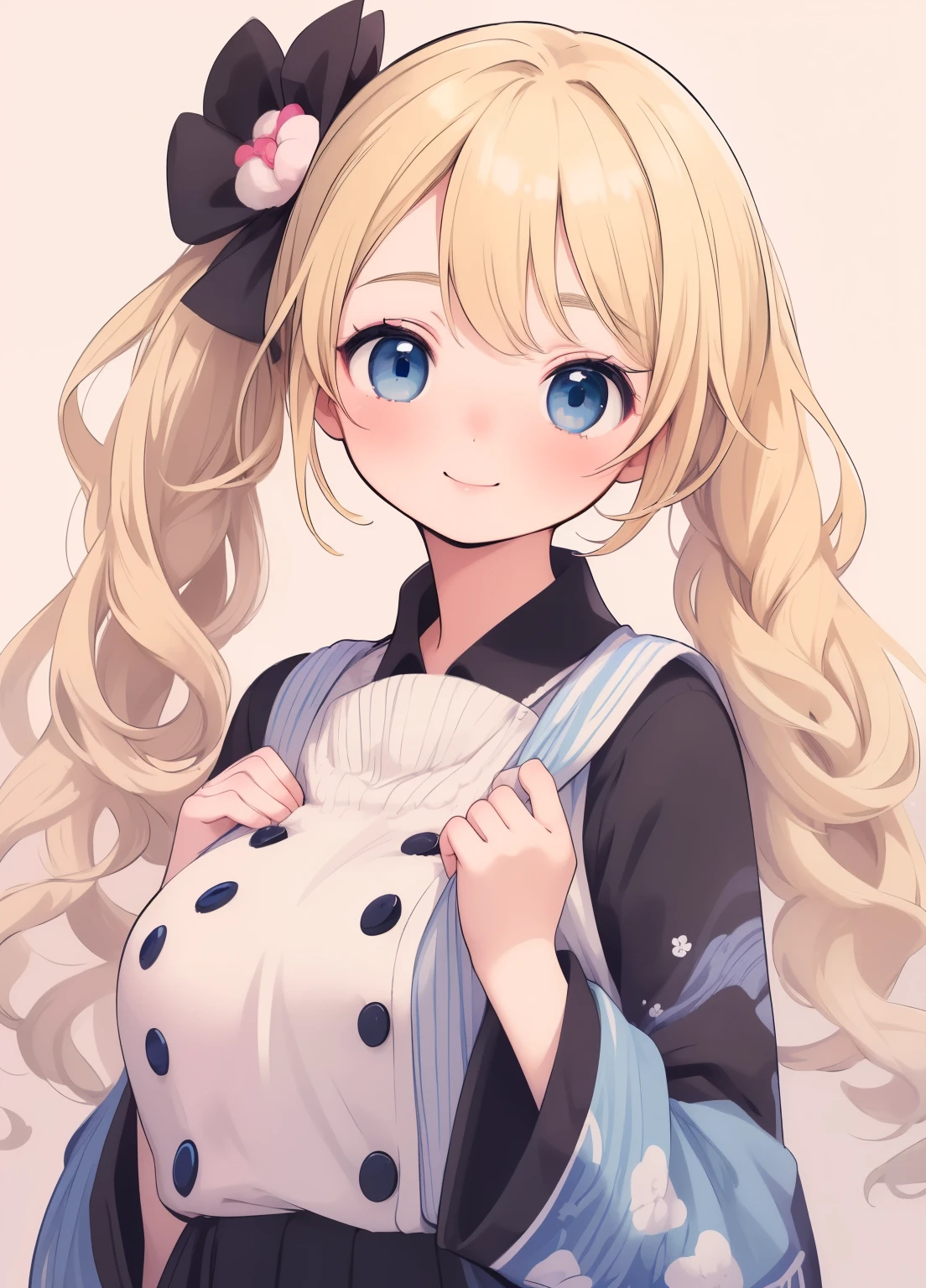 (masterpiece、Highest quality、Highest quality、Official Art、Beautiful and beautiful:1.2)、(1 personの:1.3)Hatsune Miku、Twin tails,Beautiful breasts, Katsushika Hokusai,1 person, Blonde, ((blue eyes)), beautiful girl, (Straight hair), Black Uniform, ((Detailed eyes)), smile , Big eyes, She put her hands behind her back