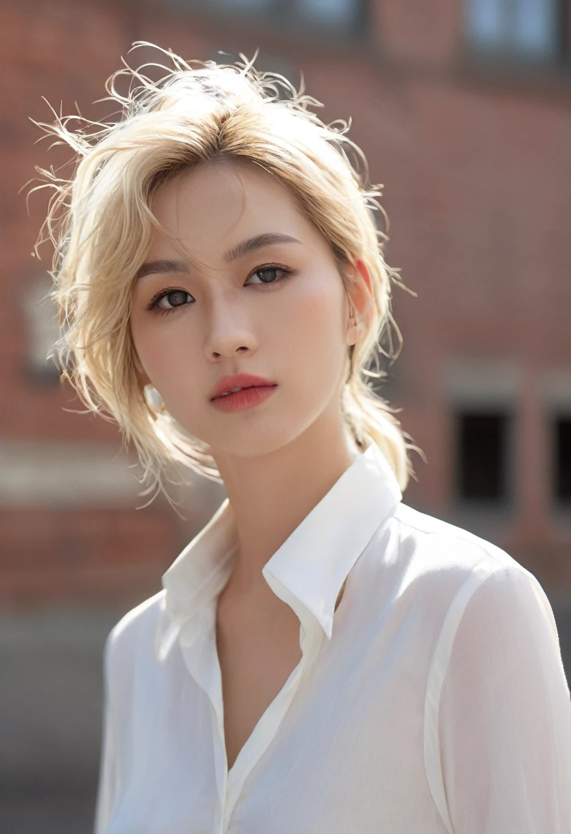 A beautiful girl, blond hair, medium hair, gray eyes, (huge breasts:1.6), Great abs.
//facial expression, (very embarrassed face:1.2), (open mouths:1.1), (half open eyes:1.2),
//posture, standing, (cover breasts with hands:1.6),
//fashion, white-collar shirt, Unbuttoned White-collar shirt with all buttons undone, black_lace bra,
//fetish,
//background, daytime, High brick walls,
//quality, Realistic photograph, (best quality:1.5), (hyper-realistic:1.2), (high resolution:1.5), (Cinematic Lighting:1.2), upper body shot, RAW photo, (4k. 8k precision image), detailed textures, sharp focus,ultra-detailed,