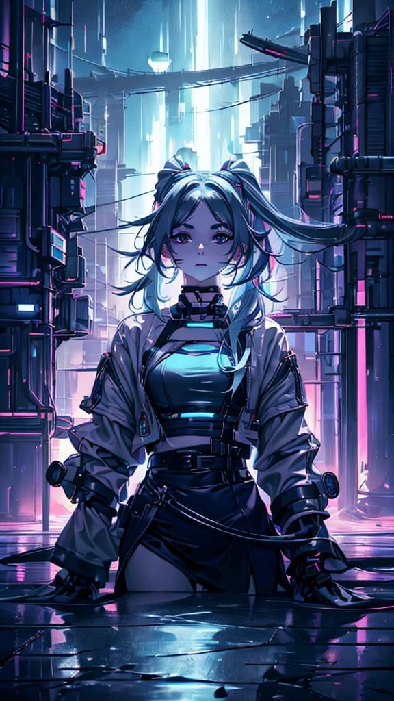 1 person, 20-year-old girl, One person, (Silver Hair), Long pointed ears、Elf、(Gradient sky blue hair tip:1.6), hair, Ridiculously long hair, Single Side Lock, Wavy Hair, Shine髪, Floating Hair, (Fantastic deep purple eyes), Delicate eyes, Aqua Eye, Very fine eye, Long upper eyelashes, ((Glowing Eyes)), compensate, Focus on the face, Highly detailed facial, Pretty face, Perfect breasts, Hot body, (Delicate skin texture:1.2), break, White extra long skirt, Fashion Clothing, necklace, Technical clothing masterpiece, on the road, Gazing at the starry sky, meteor, cyber punk, Detailed Background, The perfect layered cut, clean focus, (magazine:1.3), (Cover Style:1.3), Octane Rendering, Tyndall effect, Real, Dark studio, Side light, 2-color illumination, realism, Chiaroscuro, (Shine光), Shine, Ray Tracing, Cinema Lighting, Futurism, Motion Blur, Atmospheric perspective, Depth of written boundary, Bokeh, Highest quality, 超High resolution, Super Detail, masterpiece, High resolution, Accurate, retina, Anatomically correct