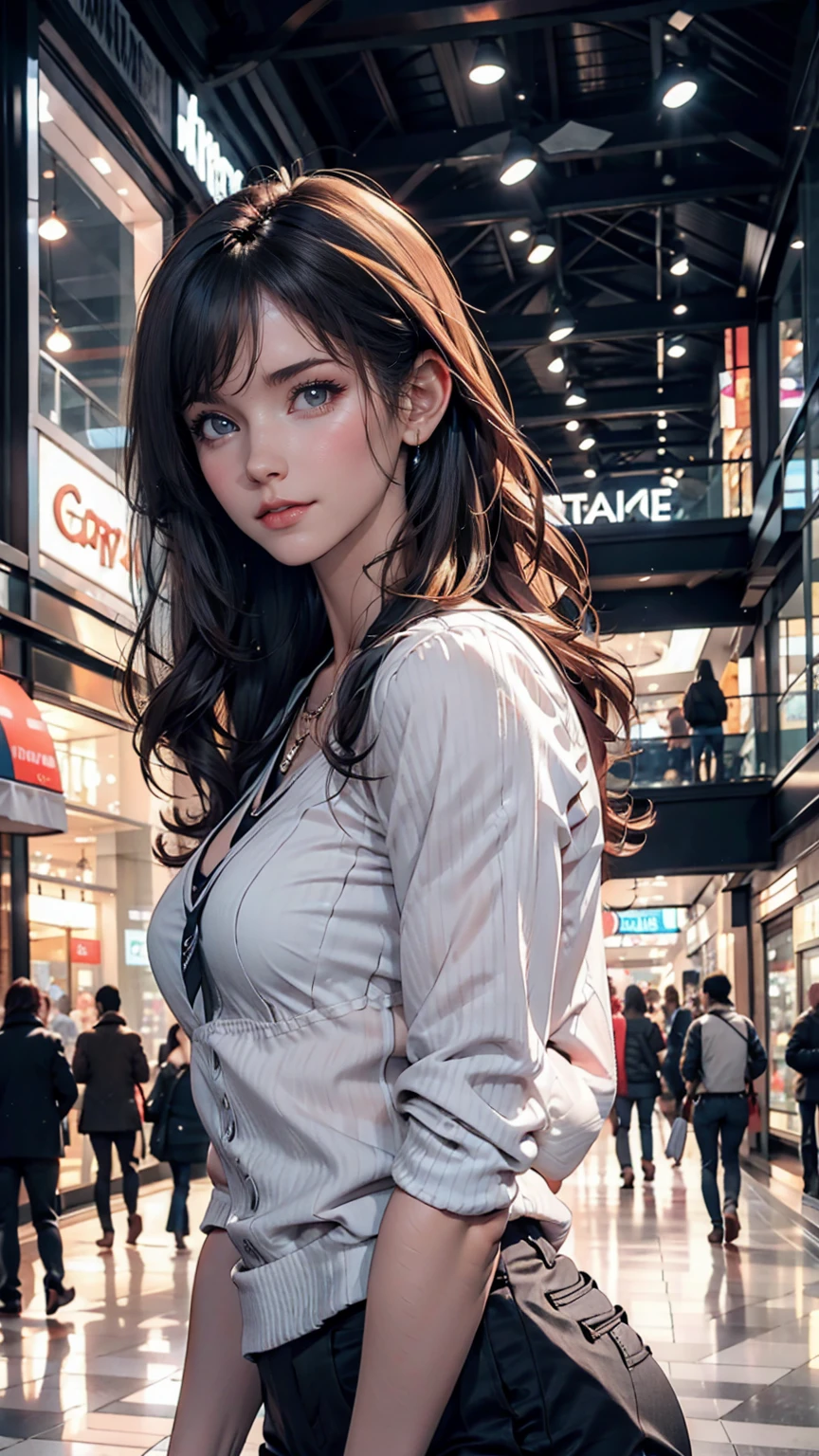 sunset, city, mall, Long Hair Girl