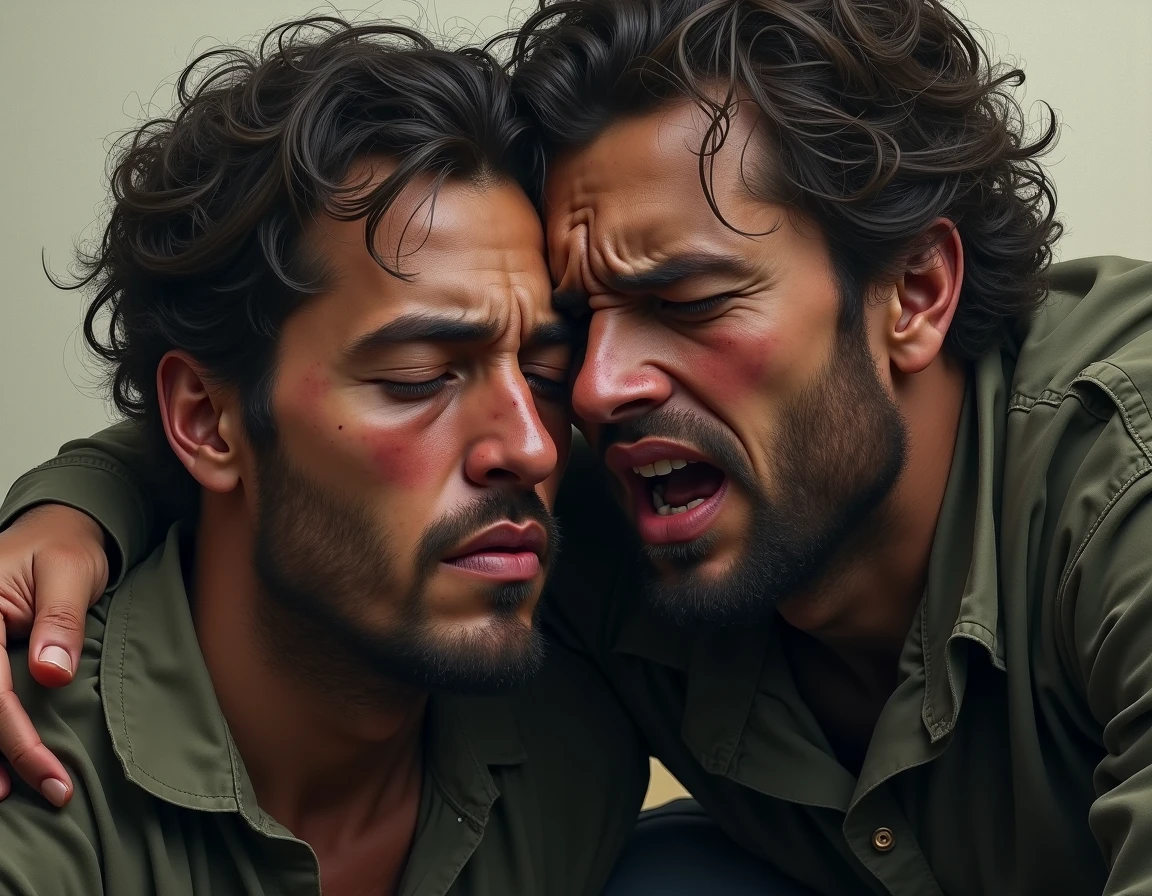 shows the same men crying