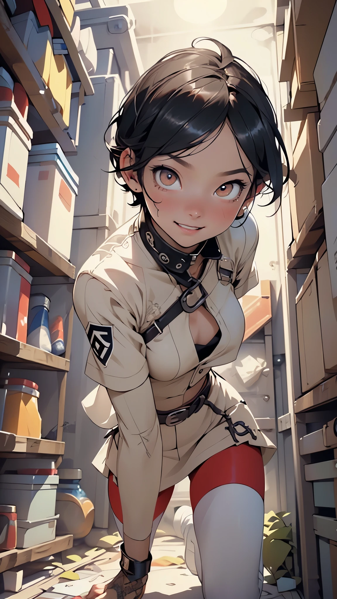 Highest quality 8k Gundam Suit Girl Elementary school girl Sweaty face Cute Smile short hair boyish ((Steam coming from the head)) My hair is wet with sweat Black Hair