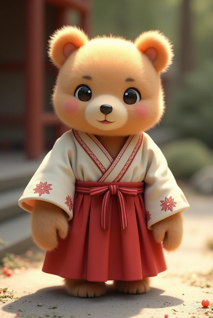 A cute bear wearing a shrine maiden outfit