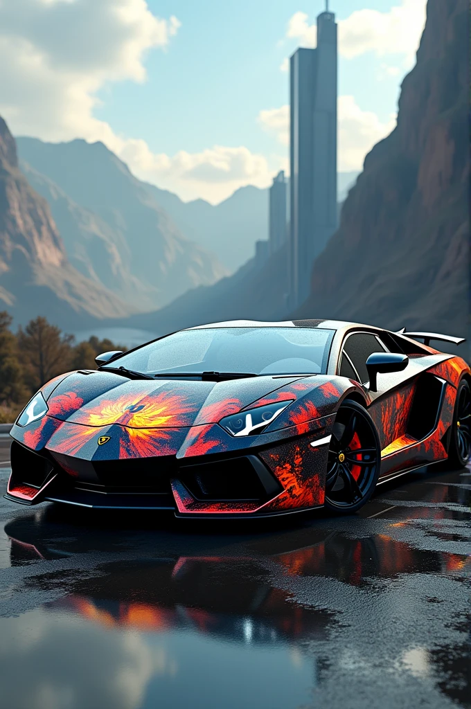 Black Lamborghini Aventador with Goku prints
