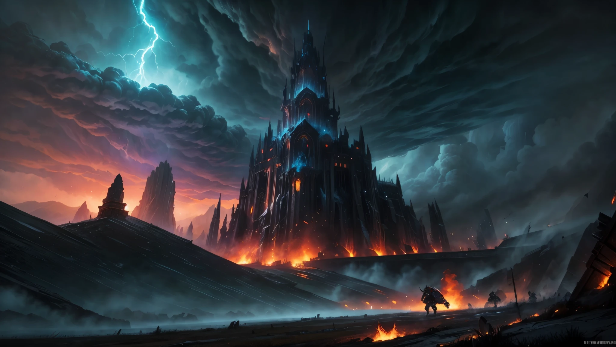 Prompt 2: The Charge into Battle (World of Warcraft Style)
Description: A vast battlefield under a stormy, dark sky with lightning. Heroes inspired by World of Warcraft charge forward, their oversized weapons and armor gleaming with enchanted energy. The battlefield is filled with dramatic details like shattered ruins, broken weapons, and massive banners flapping in the wind. The scene captures the epic scale of WoW battles, with fire and explosions illuminating the chaos, all in a vibrant, exaggerated style. Distant mountains and a fallen fortress create a backdrop that feels straight out of Azeroth.
Style: World of Warcraft, epic, vibrant, stylized, exaggerated, high energy.