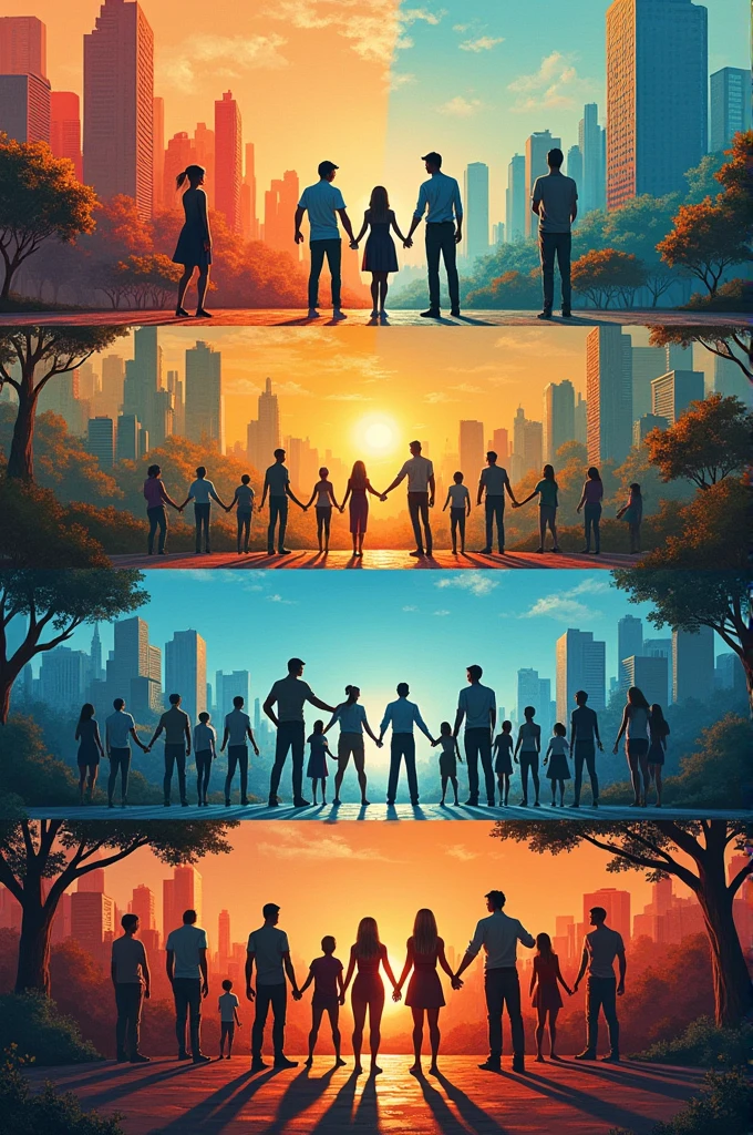 Theme Title: “Youth: The Bridge to a Brighter Egypt”
Competition Title (optional to include): “The Role of University Youth in Promoting Correct Concepts”

Design Concept:

Left Side (Dark Side – Distorted Concepts):
Create a dark-toned section showing symbolic elements that represent wrong or harmful concepts, such as:

Broken chains (addiction)

Torn pages (ignorance/misinformation)

Cracked phone with chat bubbles (rumors/fake news)

Faded masks (hypocrisy)


These symbols should be subtle and blend into a moody, desaturated background.

Middle Section (The Bridge):
A symbolic bridge moving from left to right, built with elements like books, gears, tree roots, and digital circuits.
On this bridge, modern Egyptian youth (both genders, diverse styles) are walking confidently toward the light.
They carry symbols like:

A laptop

The Egyptian flag

A paintbrush or pen

A book

A plant sapling


Write the phrase “Towards the Better” (in English or Arabic: "نحو الأفضل") engraved on or floating above the bridge.

Right Side (Light Side – Positive Concepts):
A bright, hopeful background with:

A flourishing tree

A university/library or factory silhouette

A glowing light bulb (creativity)

Blue sky with sun rays breaking through


Use a warm color palette: golden yellow, white, green, and light blue.

Typography:

The main phrase: “Towards the Better” – elegant and bold.

Add a small footer text (optional): “With knowledge and work, we shape the right path.”



Important Notes:

Do not use any written words in the drawing area except for titles or phrases mentioned above.

No text explanations inside the artwork – visuals only.