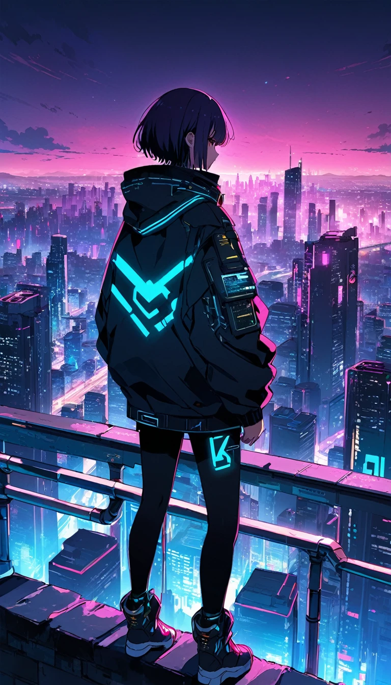 a man standing on a ledge looking at a city at night, 4k anime wallpaper, anime wallpaper 4 k, anime wallpaper 4k, digital cyberpunk anime art, anime art wallpaper 4 k, anime art wallpaper 4k, digital cyberpunk - anime art, ultra hd anime wallpaper, 4 k manga wallpaper, anime art wallpaper 8 k, best anime 4k konachan wallpaper