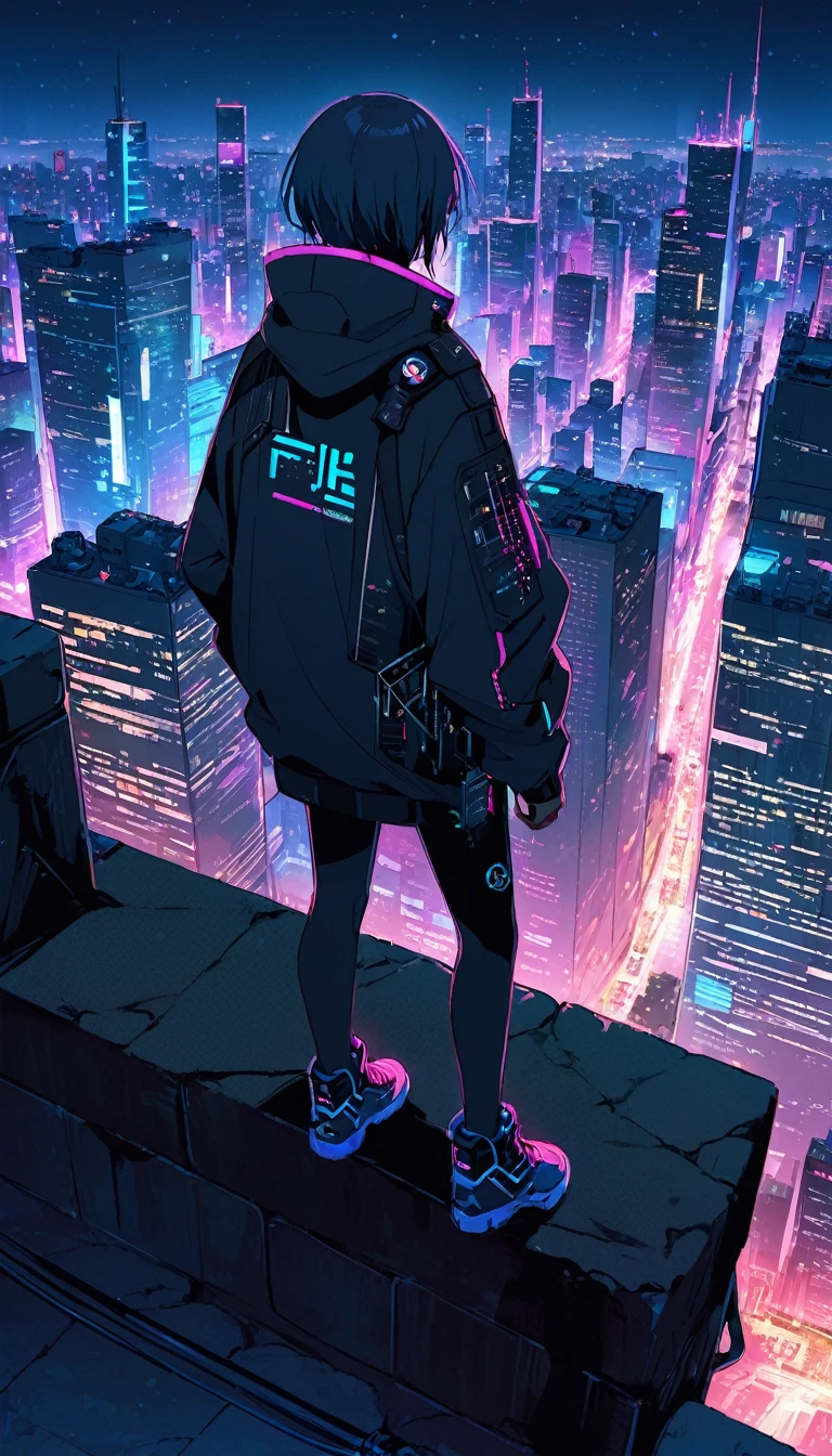 a man standing on a ledge looking at a city at night, 4k anime wallpaper, anime wallpaper 4 k, anime wallpaper 4k, digital cyberpunk anime art, anime art wallpaper 4 k, anime art wallpaper 4k, digital cyberpunk - anime art, ultra hd anime wallpaper, 4 k manga wallpaper, anime art wallpaper 8 k, best anime 4k konachan wallpaper