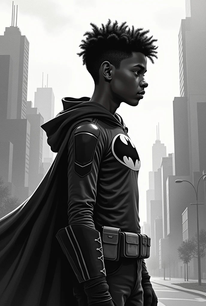 the title is: no to discrimination The protagonist is a dark-skinned student boy The environment would be urban If you could make like a Batman logo
