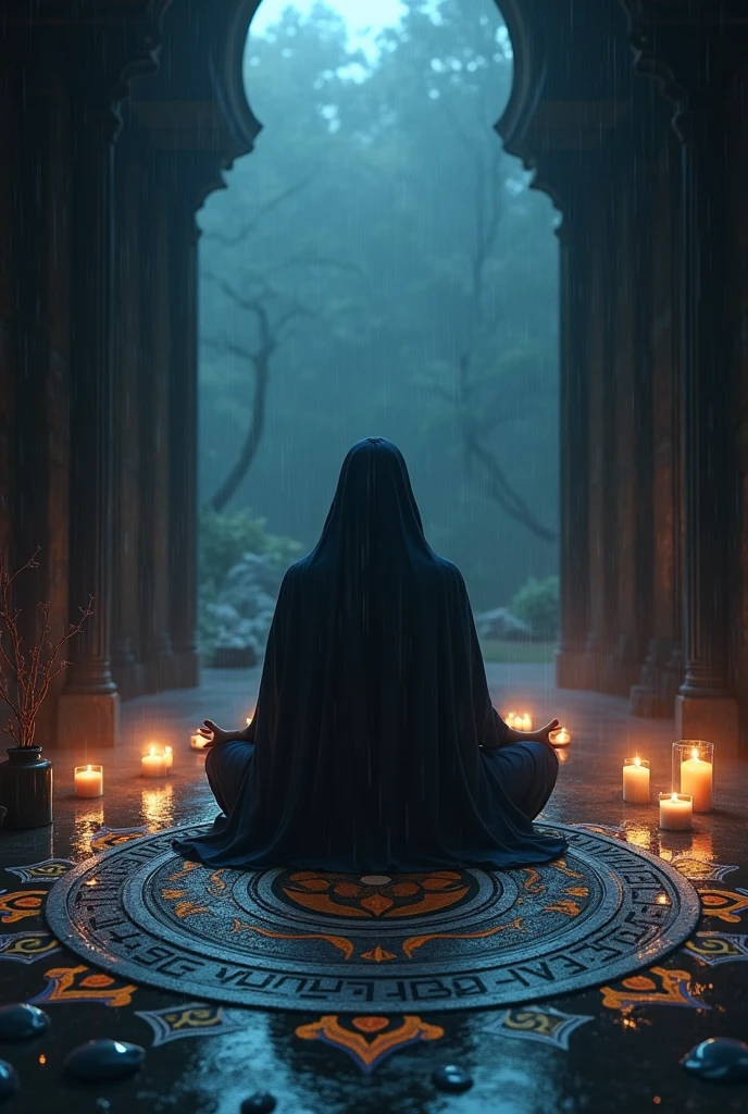 Chakra alignment on a rainy and gloomy night