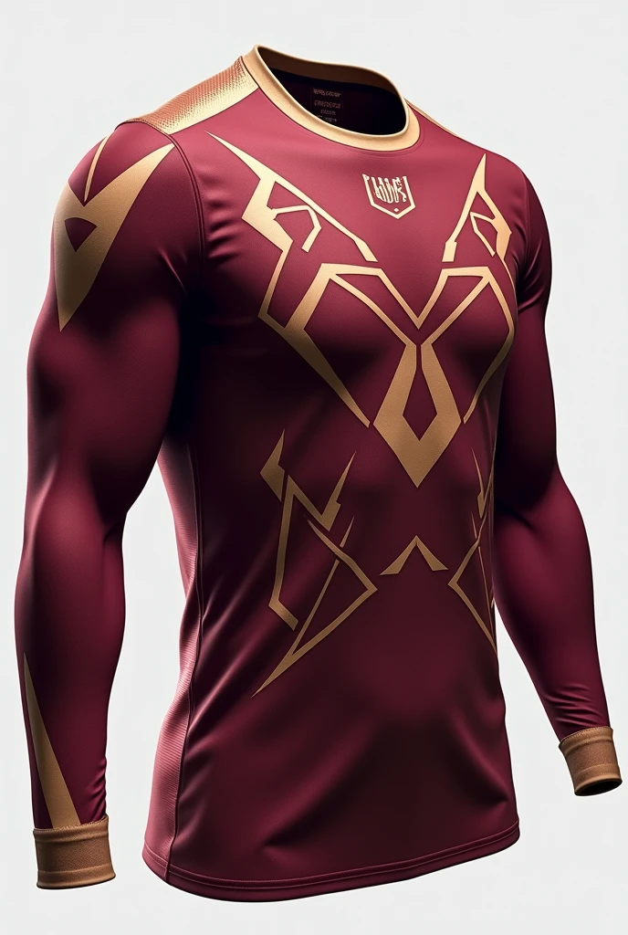 A long-sleeved goalkeeper-style shirt in burgundy and beige with geometric patterns for a uniform