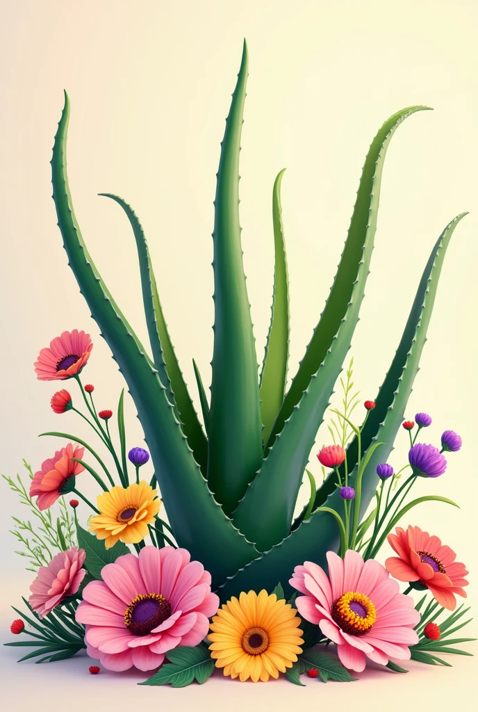 Aloe vera with lively style and various flowers 
