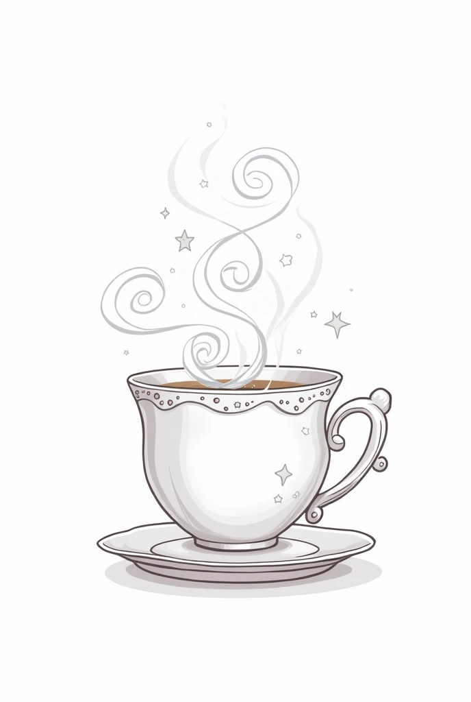magic cup of tea, line art, cute, white background, no color, 2d, 1:1